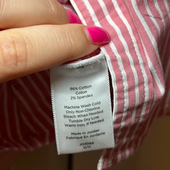 Talbots Stretch - Women's Button Up Shirt Long Sleeve Pink & White Stripe - Picture 8 of 11